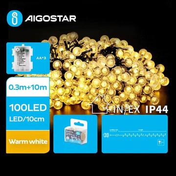 Aigostar - LED Outdoor Christmas chain 100xLED/3xAA/8 functions 10,3 m IP44 warm white