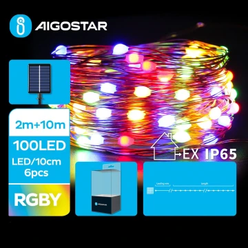 Aigostar - LED Solar Christmas chain 100xLED/8 functions 12m IP65 multicolor