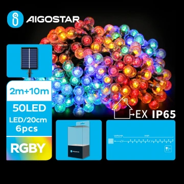 Aigostar - LED Solar decorative chain 50xLED/8 functions 12m IP65 multicolor