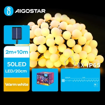 Aigostar - LED Solar decorative chain 50xLED/8 functions 12m IP65 warm white