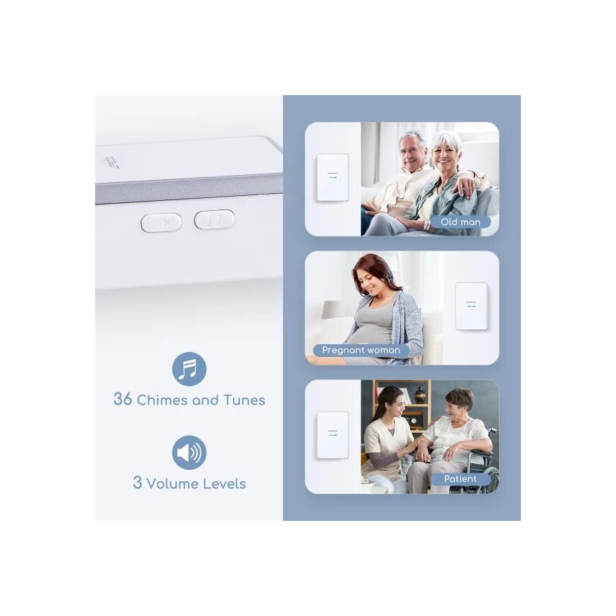 Aigostar - Wireless doorbell 3xAA IP44 white/silver