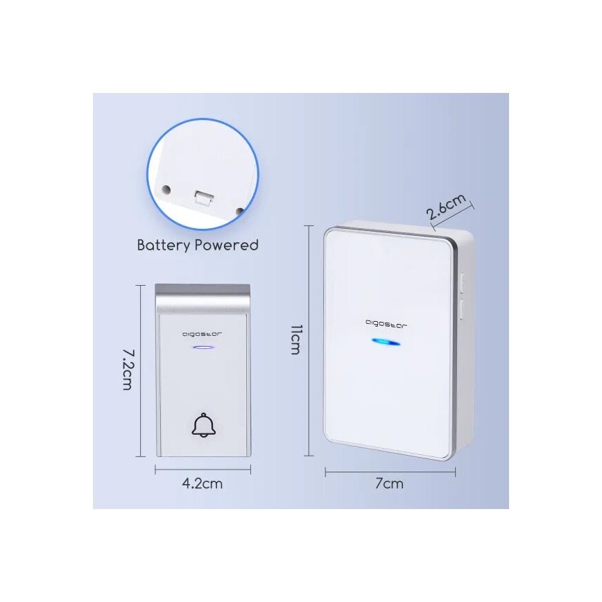 Aigostar - Wireless doorbell 3xAA IP44 white/silver