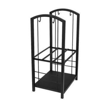 Basket for wood with fireplace tools 30x40x73 cm black