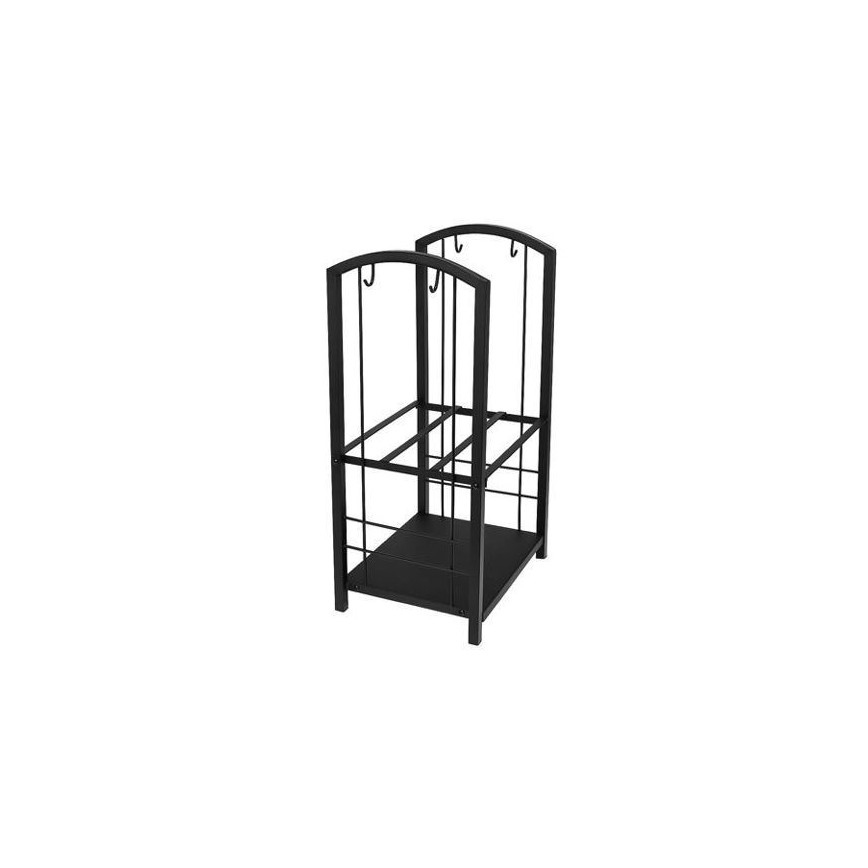 Basket for wood with fireplace tools 30x40x73 cm black