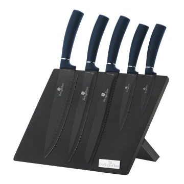 BerlingerHaus - Set of stainless steel knives with magnetic stand 6 pcs blue/black