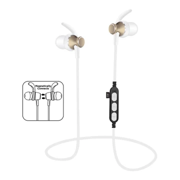 Bluetooth earphones with microphone and MicroSD player white/golden