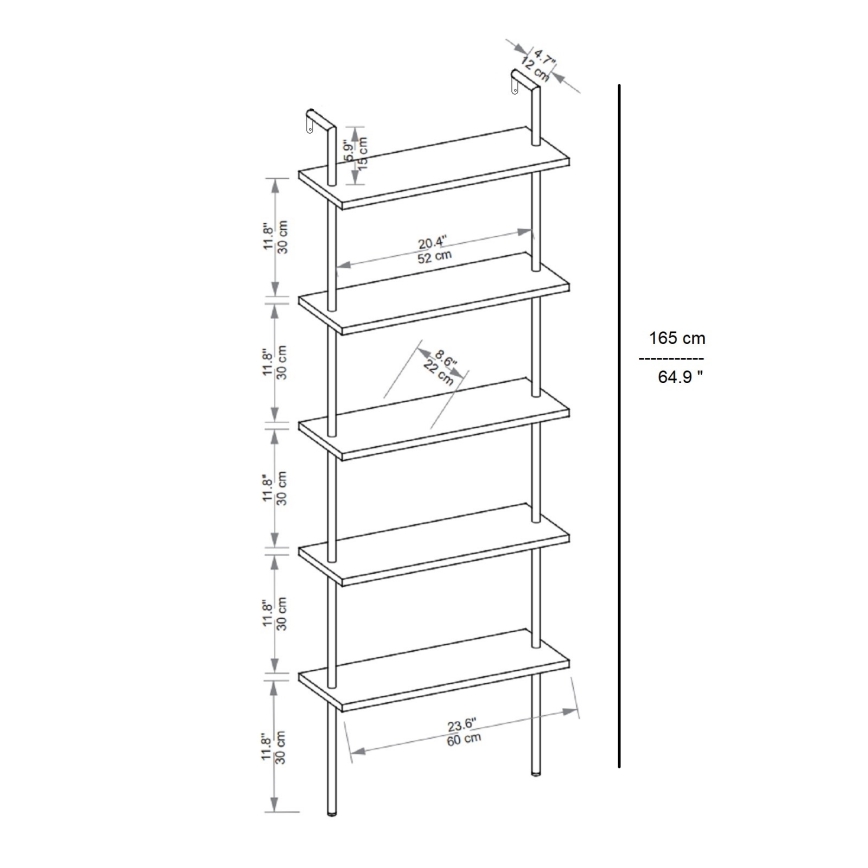 Bookcase TEOS 165x60 cm black/pine atlantic