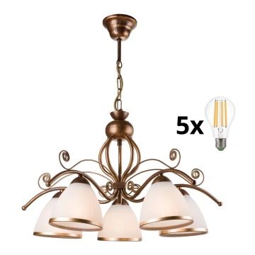 Brilagi - LED Chandelier on a chain ANTICO 5xE27/60W/230V bronze patina