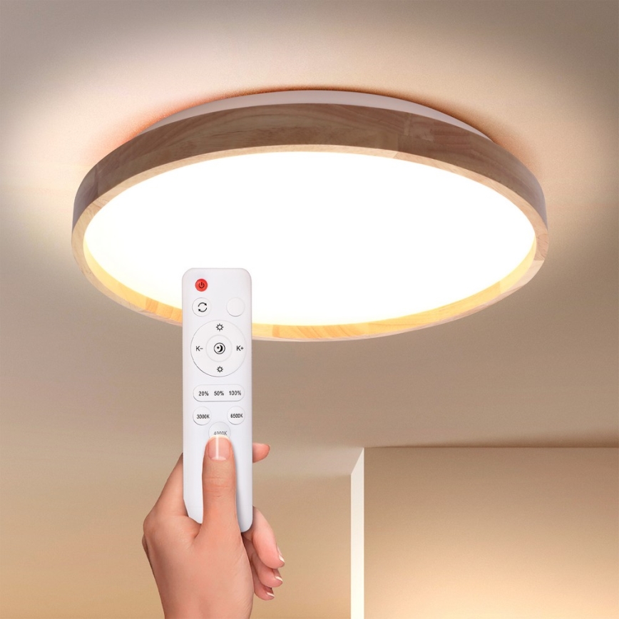 Brilagi - LED Dimmable ceiling light ALSON LED/48W/230V 3000-6500K oak d. 39,5 cm + remote control