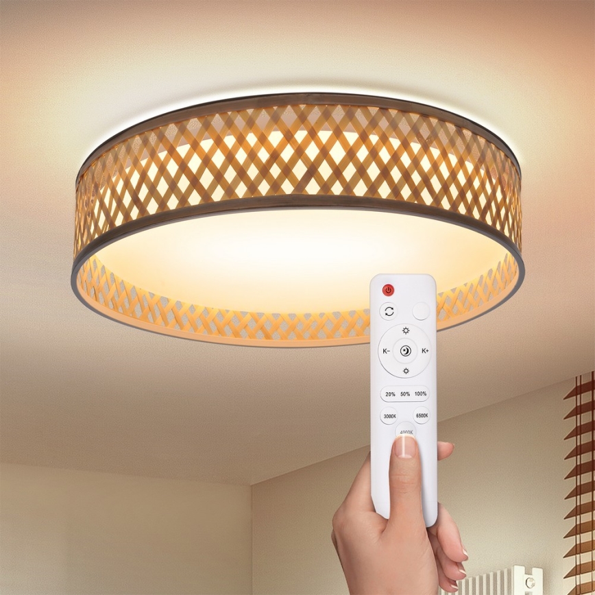 Brilagi - LED Dimmable ceiling light CAMILA LED/48W/230V 3000-6500K bamboo d. 40 cm + remote control