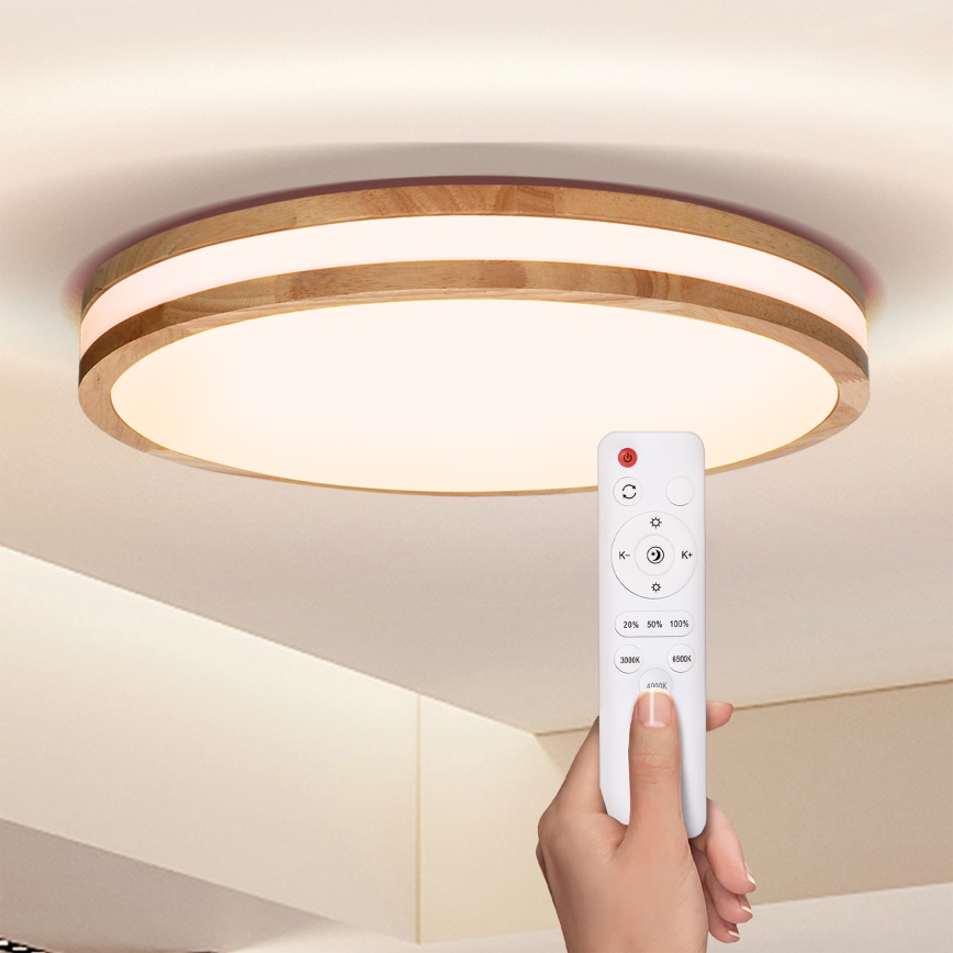 Brilagi - LED Dimmable ceiling light MOLINA LED/48W/230V 3000-6500K oak d. 38 cm + remote control