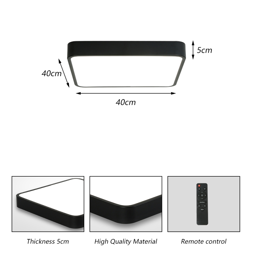 Brilagi - LED Dimmable ceiling light POOL LED/36W/230V 3000-6000K 40x40 cm black + remote control