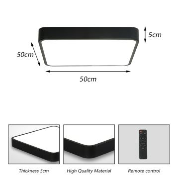 Brilagi - LED Dimmable ceiling light POOL LED/48W/230V 3000-6000K 50x50 cm black + remote control