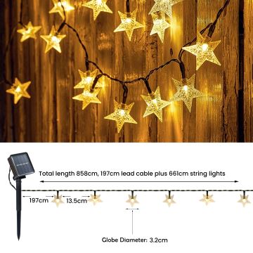 Brilagi - LED Solar decorative chain STARS 50xLED/8 functions 7m IP65 warm white