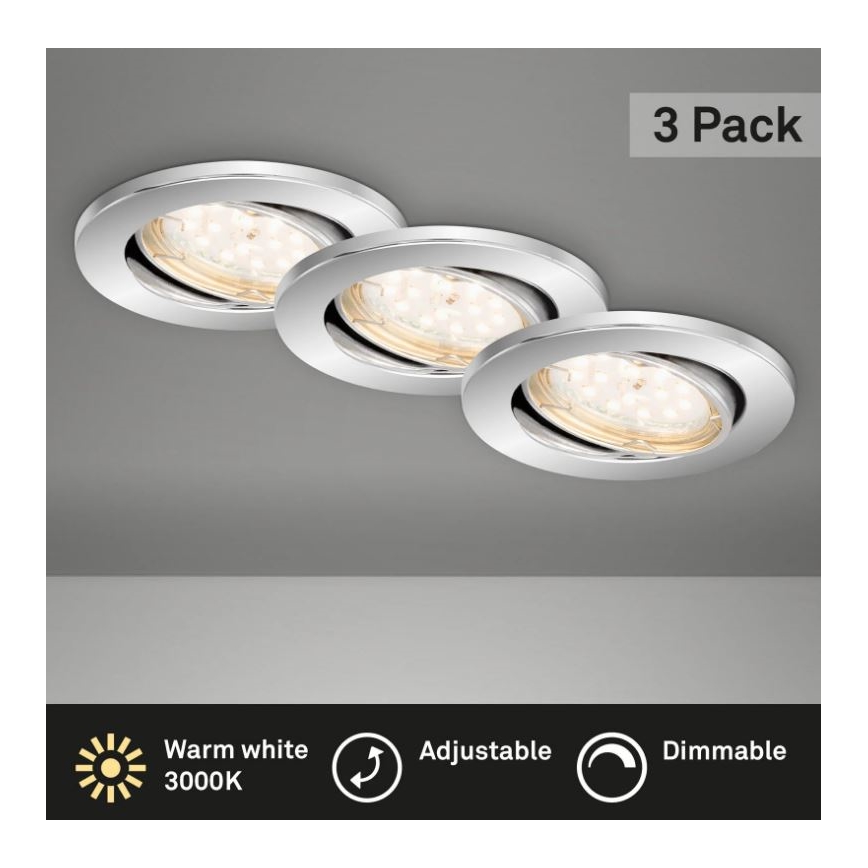 Briloner 7219-038 - SET 3x LED Dimmable bathroom recessed light 1xGU10/5W/230V IP23