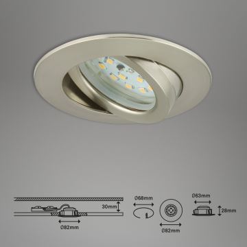 Briloner 7296-012 - LED Dimmable bathroom recessed light ATTACH LED/6,5W/230V IP23 chrome