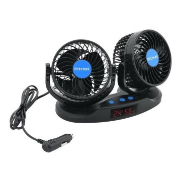 Car dashboard fan with a thermometer 9W/12V black