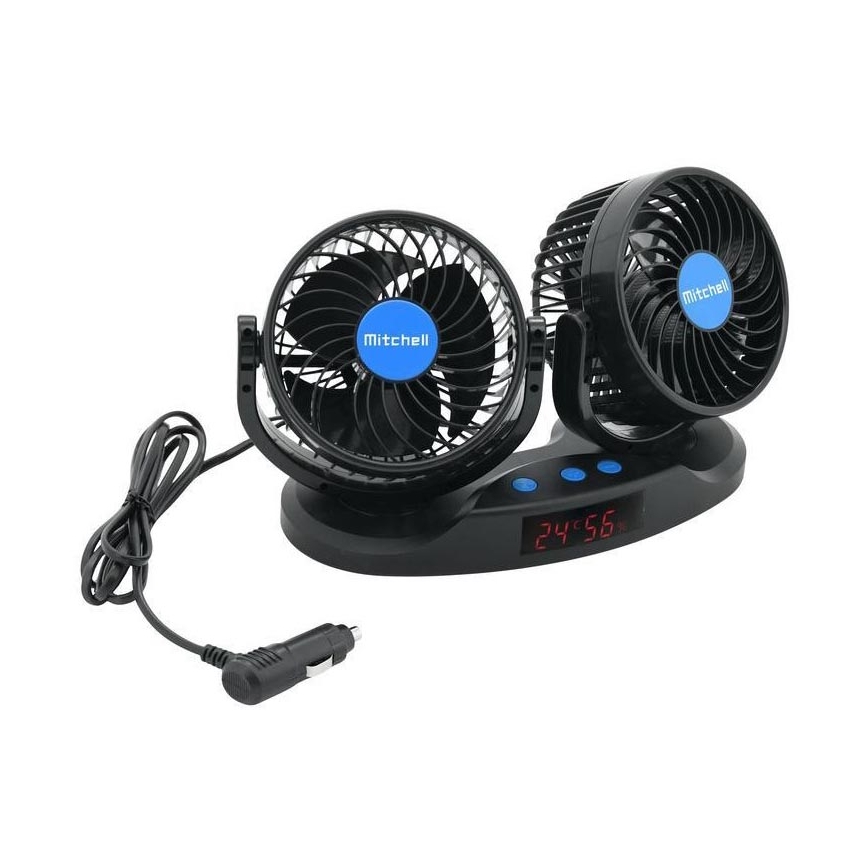 Car dashboard fan with a thermometer 9W/12V black