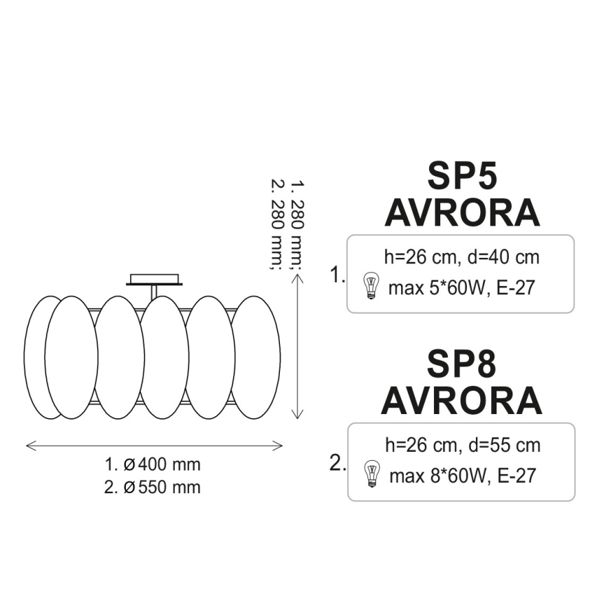 Ceiling light AURORA 8xE27/60W/230V