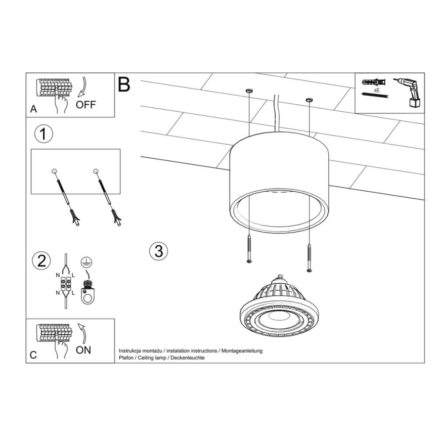 Ceiling light BASIC AR111 1xGU10/40W/230V concrete