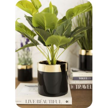 Ceramic flowerpot CINDY 13x13 cm black/gold