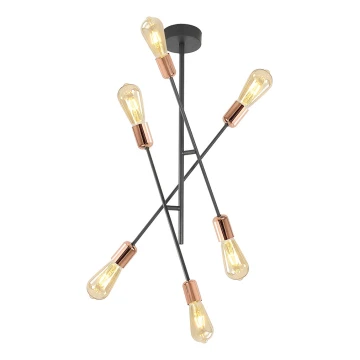 Chandelier on a pole STRAIGHT 6xE27/15W/230V black/copper