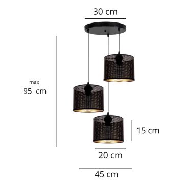 Chandelier on a string ALDO 3xE27/60W/230V d. 45 cm black