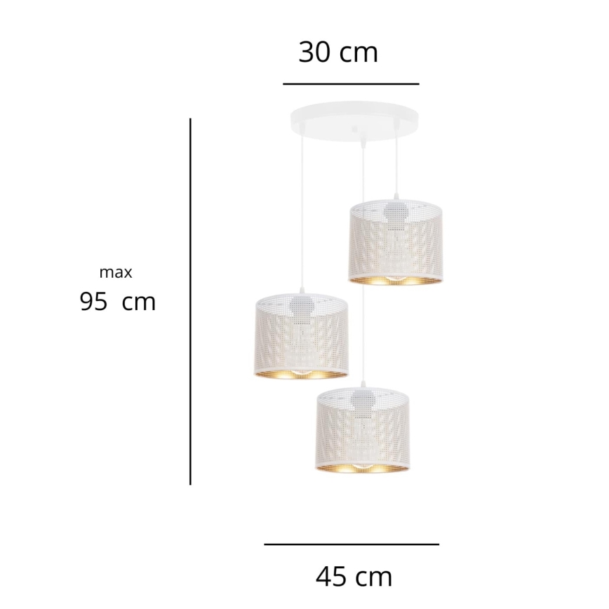 Chandelier on a string ALDO 3xE27/60W/230V d. 45 cm white