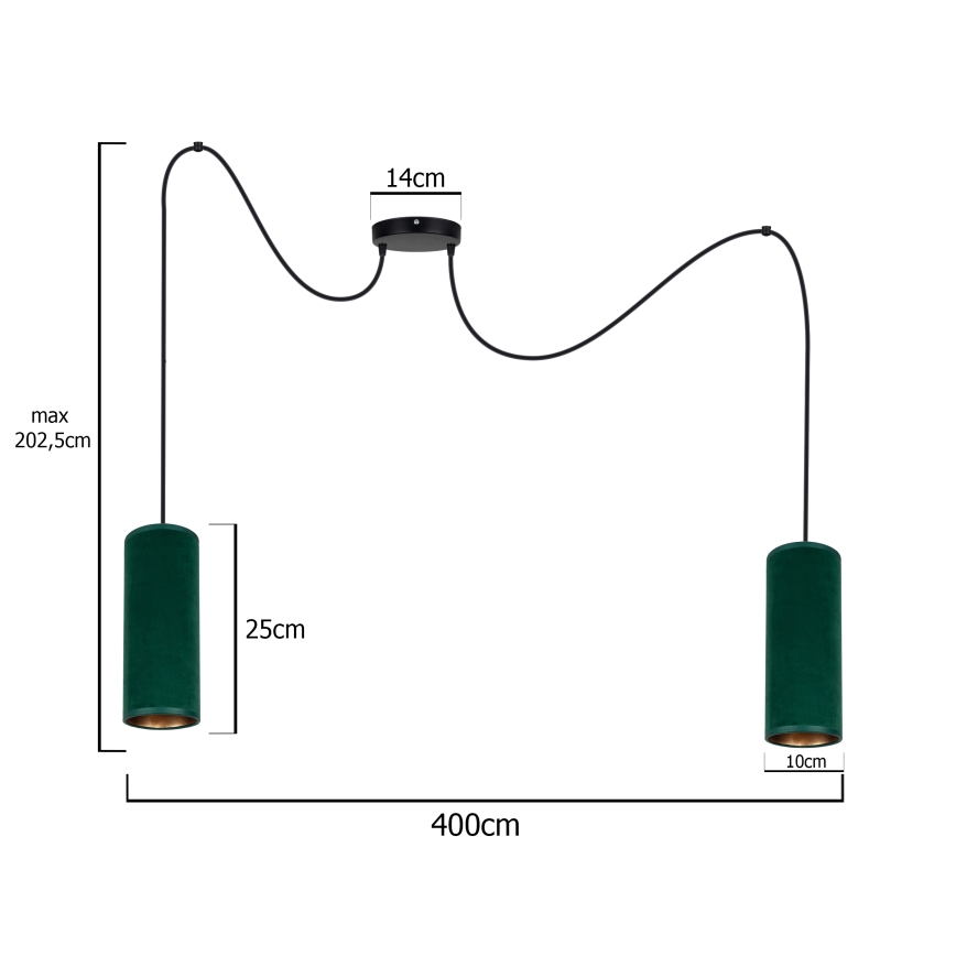 Chandelier on a string AVALO 2xE27/60W/230V green/copper