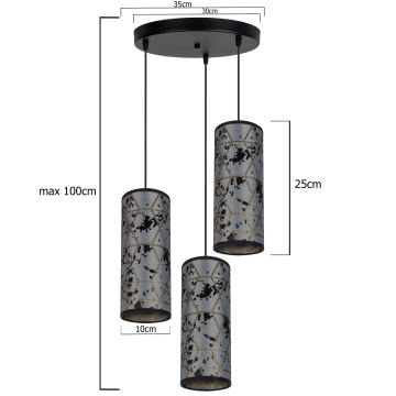 Chandelier on a string AVALO 3xE27/60W/230V d. 35 cm grey/black