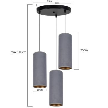 Chandelier on a string AVALO 3xE27/60W/230V d. 35 cm grey