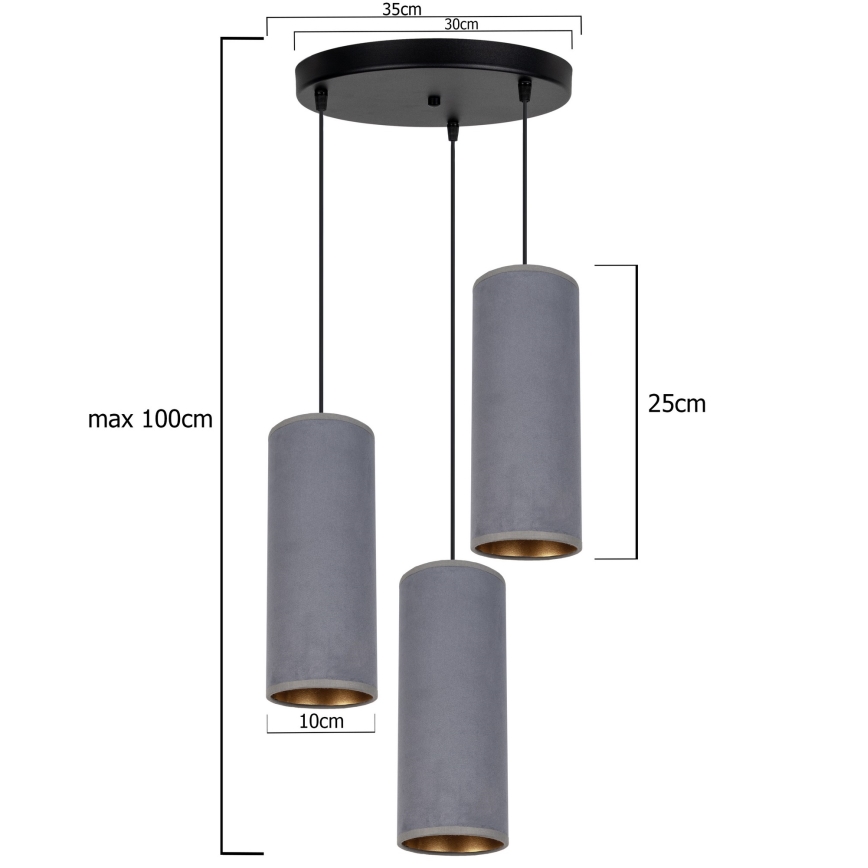 Chandelier on a string AVALO 3xE27/60W/230V d. 35 cm grey