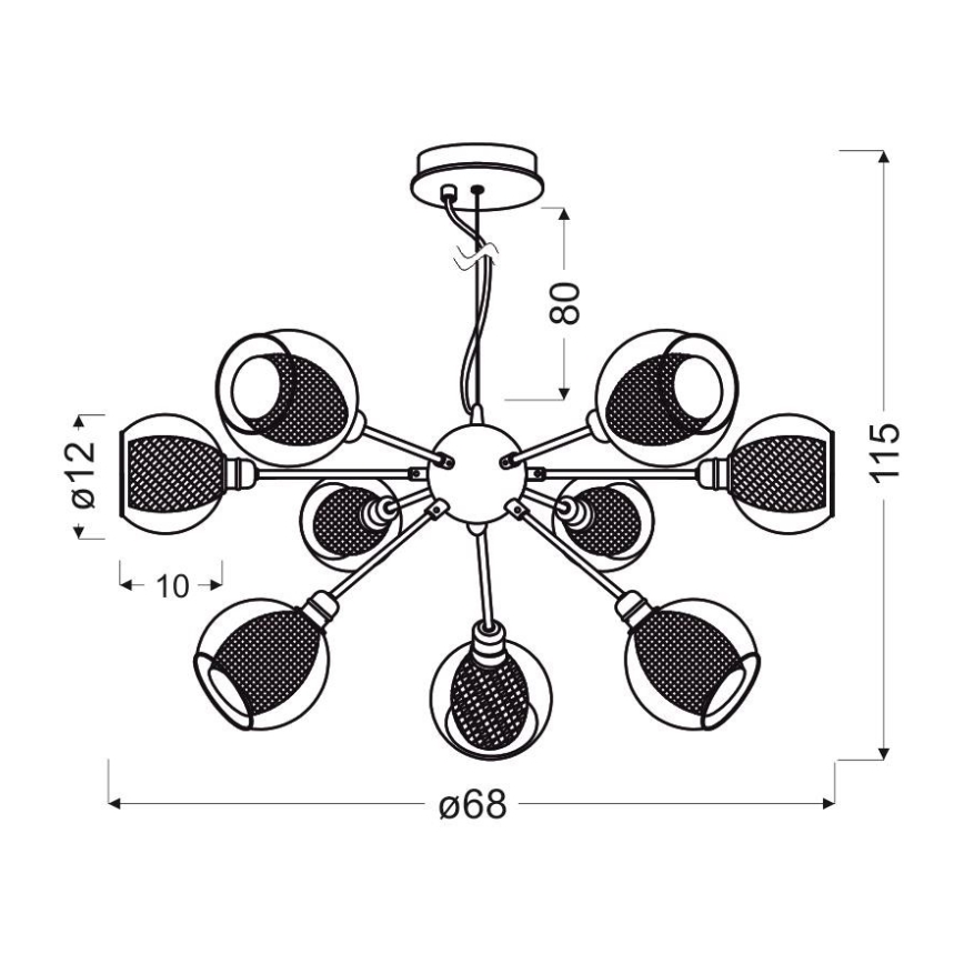 Chandelier on a string DIXI 9xE14/40W/230V