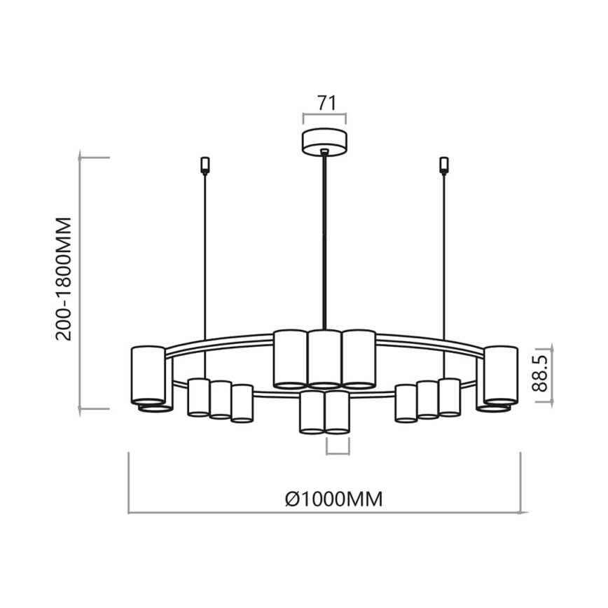 Chandelier on a string GENESIS 15xGU10/8W/230V black