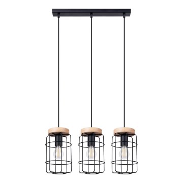 Chandelier on a string GOTTO 3xE27/15W/230V black/beech