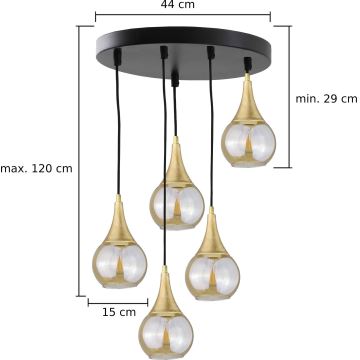 Chandelier on a string LACRIMA HONEY 5xE27/60W/230V d. 45 cm