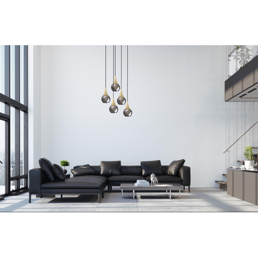 Chandelier on a string LACRIMA SMOKY 5xE27/60W/230V d. 45 cm