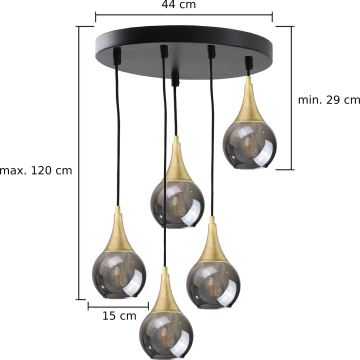 Chandelier on a string LACRIMA SMOKY 5xE27/60W/230V d. 45 cm