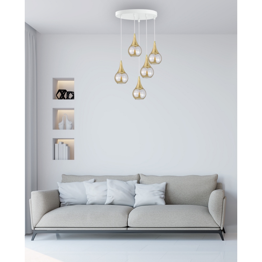 Chandelier on a string LACRIMA WHITE 5xE27/60W/230V d. 45 cm