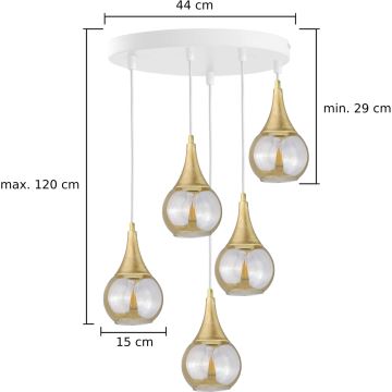 Chandelier on a string LACRIMA WHITE 5xE27/60W/230V d. 45 cm