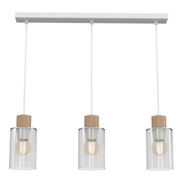 Chandelier on a string MADERA 3xE27/60W/230V white/wood