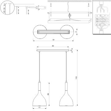 Chandelier on a string NOAK WOOD 2xE27/60W/230V