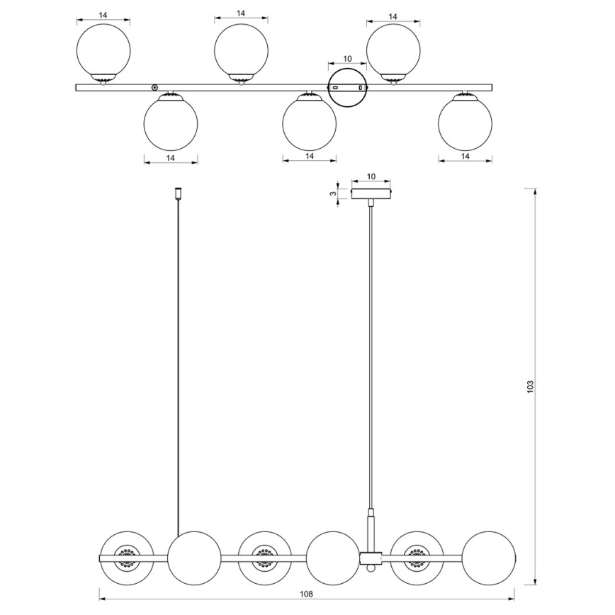 Chandelier on a string POP 6xE14/40W/230V