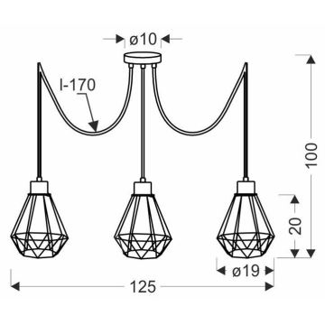 Chandelier on a string PRIMO 3xE27/60W/230V black/gold