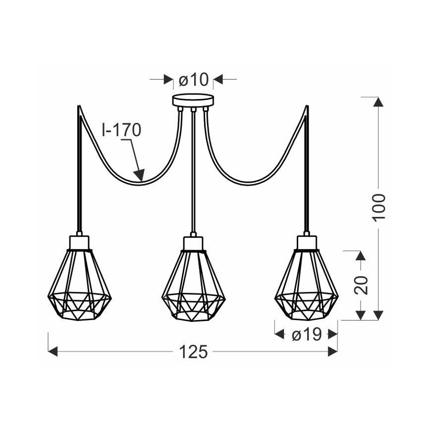 Chandelier on a string PRIMO 3xE27/60W/230V black/gold