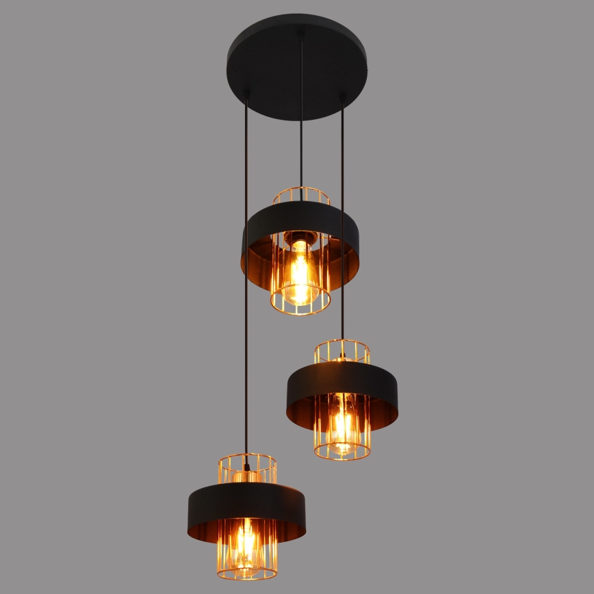 Chandelier on a string VOLTA 3xE27/60W/230V black/gold