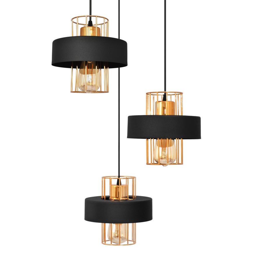 Chandelier on a string VOLTA 3xE27/60W/230V black/gold