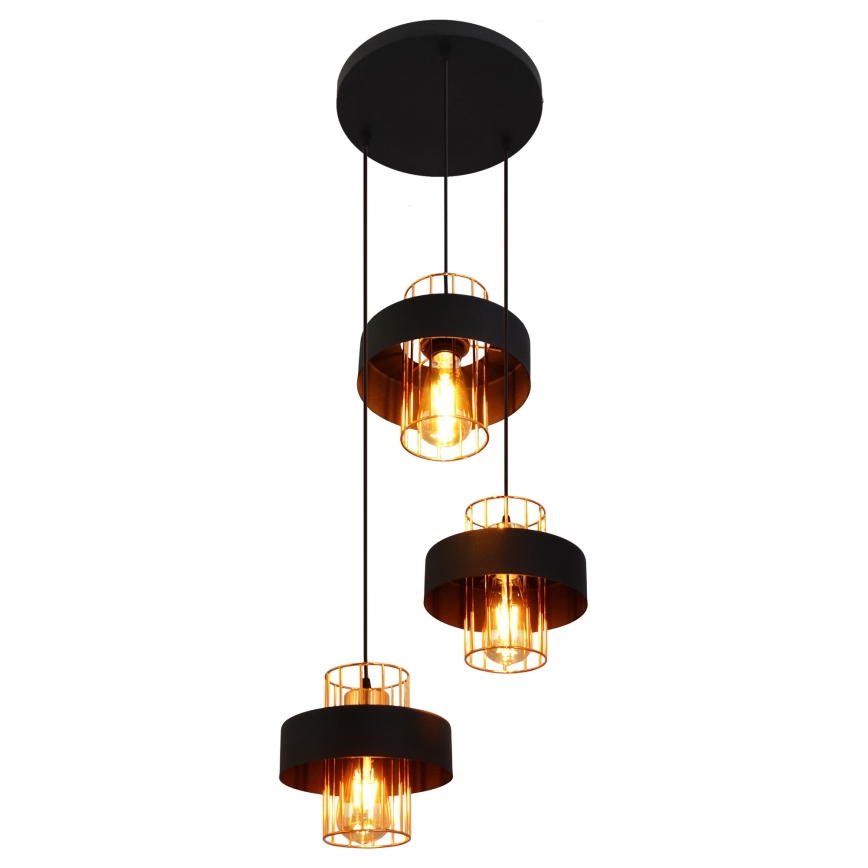 Chandelier on a string VOLTA 3xE27/60W/230V black/gold