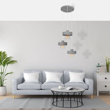 Chandelier on a string VOLTA 3xE27/60W/230V d. 42 cm grey