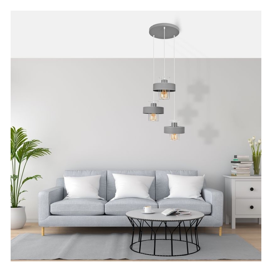 Chandelier on a string VOLTA 3xE27/60W/230V d. 42 cm grey